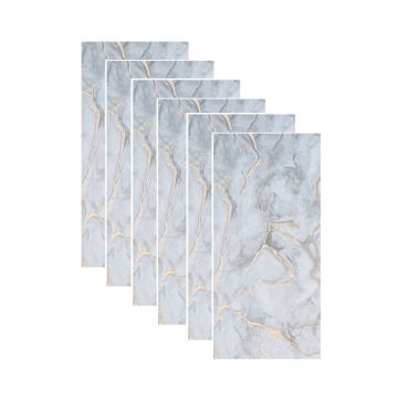Set 6 panouri decorative autoadezive cu folie de aluminiu, efect marmura,  suprafata acoperita 1.08 m², Naimeed D7106, 60x30 cm, Gri