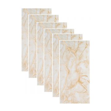 Set 6 panouri decorative autoadezive cu folie de aluminiu, efect marmura,  suprafata acoperita 1.08 m², Naimeed D7107, 60x30 cm, Crem