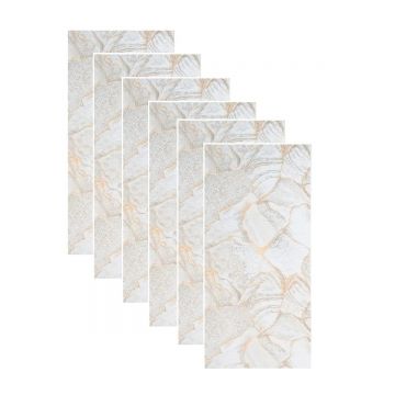 Set 6 panouri decorative autoadezive cu folie de aluminiu, efect marmura,  suprafata acoperita 1.08 m², Naimeed D7113, 60x30 cm, Bej/Gri