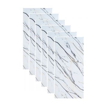 Set 6 panouri decorative autoadezive cu folie de aluminiu, efect marmura,  suprafata acoperita 1.08 m², Naimeed D7123, 60x30 cm, Gri deschis