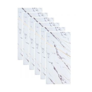 Set 6 panouri decorative autoadezive cu folie de aluminiu, efect marmura,  suprafata acoperita 1.08 m², Naimeed D7124, 60x30 cm, Alb