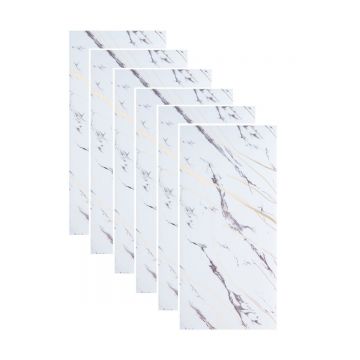 Set 6 panouri decorative autoadezive cu folie de aluminiu, efect marmura,  suprafata acoperita 1.08 m², Naimeed D7124, 60x30 cm, Alb