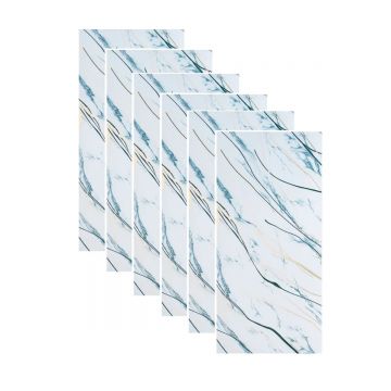 Set 6 panouri decorative autoadezive cu folie de aluminiu, efect marmura,  suprafata acoperita 1.08 m², Naimeed D7125, 60x30 cm, Alb/Albastru