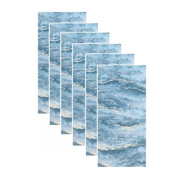 Set 6 panouri decorative autoadezive cu folie de aluminiu, efect marmura,  suprafata acoperita 1.08 m², Naimeed D7127, 60x30 cm, Albastru