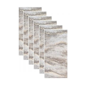 Set 6 panouri decorative autoadezive cu folie de aluminiu, efect marmura,  suprafata acoperita 1.08 m², Naimeed D7128, 60x30 cm, Maro deschis