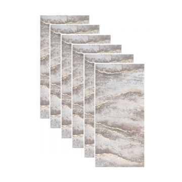 Set 6 panouri decorative autoadezive cu folie de aluminiu, efect marmura,  suprafata acoperita 1.08 m², Naimeed D7128, 60x30 cm, Maro deschis