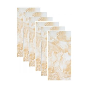Set 6 panouri decorative autoadezive cu folie de aluminiu, efect marmura,  suprafata acoperita 1.08 m², Naimeed D7131, 60x30 cm, Crem