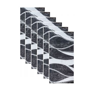 Set 6 panouri decorative autoadezive cu folie de aluminiu, efect marmura,  suprafata acoperita 1.08 m², Naimeed D7132, 60x30 cm, Negru