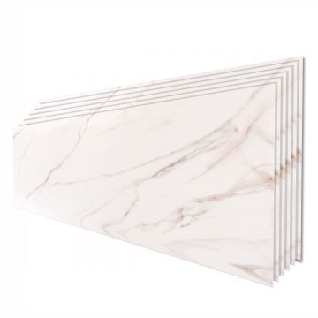 Set 6 panouri decorative, Naimeed D6572, Autoadeziv, aspect lucios, suprafata acoperita 1.08 mp, 30x60 cm, Marmura Alba
