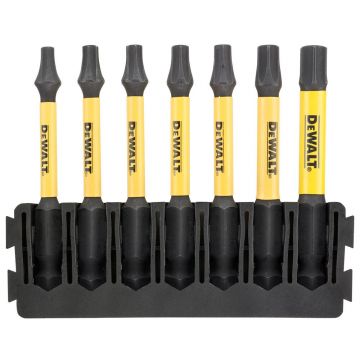 Set 7 biti FLEXTORQ, DeWALT DT70825, TX mixt, 57 mm, cu un suport compatibil cu sistemul TOUGHCASE