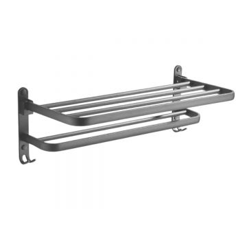 Suport  multifunctional din aluminiu cu raft si carlige integrate, Naimeed D6163, Gri