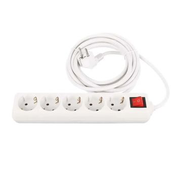 Prelungitor 5 prize, lungime 1.5m cu intrerupator STROHM / SM-5PK-1.5M-WH-1.5M
