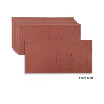 Set 10 panouri decorative din praf de piatra, Naimeed D7318, flexibile, ignifuge, strat protector ceramic, rezistente la razele UV, 120x60x0.2 cm, ros