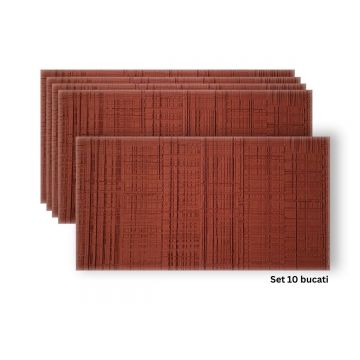 Set 10 panouri decorative din praf de piatra, Naimeed D7328, flexibile, ignifuge, strat protector ceramic, rezistente la razele UV, 120x60x0.2 cm, ros
