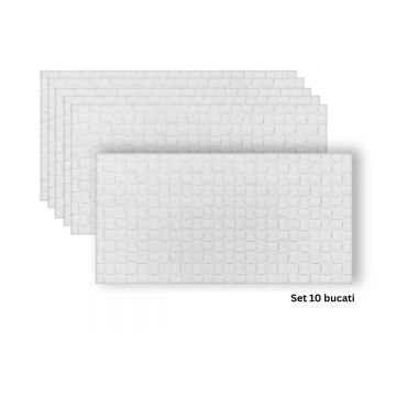 Set 10 panouri decorative din praf de piatra, Naimeed D7339, flexibile, ignifuge, strat protector ceramic, rezistente la razele UV, 120x60x0.2 cm, alb