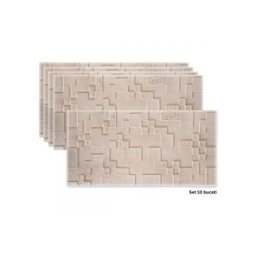 Set 10 panouri decorative din praf de piatra, Naimeed D7363, flexibile, ignifuge, strat protector ceramic, rezistente la razele UV, 120x60x0.2 cm, cre