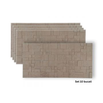 Set 10 panouri decorative din praf de piatra, Naimeed D7364, flexibile, ignifuge, strat protector ceramic, rezistente la razele UV, 120x60x0.2 cm, mar