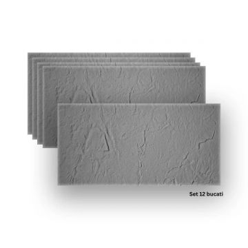 Set 12 panouri decorative din praf de piatra, Naimeed D7319, flexibile, ignifuge, strat protector ceramic, rezistente la razele UV, 120x60x0.2 cm, gri