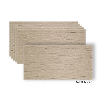 Set 12 panouri decorative din praf de piatra, Naimeed D7351, flexibile, ignifuge, strat protector ceramic, rezistente la razele UV, 120x60x0.2 cm, bej