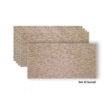 Set 12 panouri decorative din praf de piatra, Naimeed D7357, flexibile, ignifuge, strat protector ceramic, rezistente la razele UV, 120x60x0.2 cm, bej