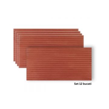 Set 12 panouri decorative din praf de piatra, Naimeed D7361, flexibile, ignifuge, strat protector ceramic, rezistente la razele UV, 120x60x0.2 cm, ros