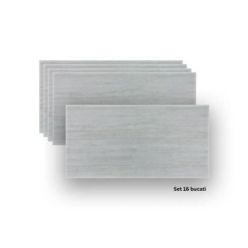 Set 16 panouri decorative din praf de piatra, Naimeed D7308, ignifuge, strat protector ceramic, rezistente la razele UV, 120x60x0.2 cm, gri travertin