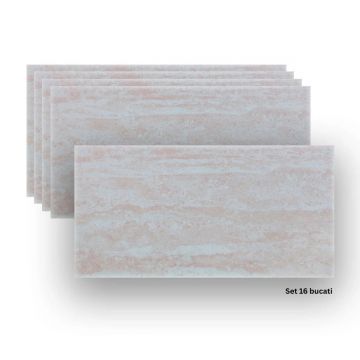 Set 16 panouri decorative din praf de piatra, Naimeed D7311, ignifuge, strat protector ceramic, rezistente la razele UV, 120x60x0.2 cm, bej rozaliu