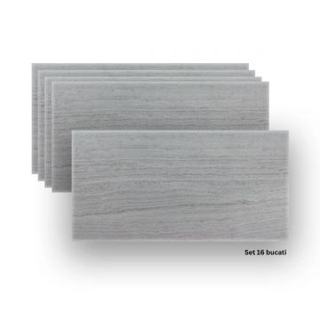 Set 16 panouri decorative din praf de piatra, Naimeed D7314, ignifuge, strat protector ceramic, rezistente la razele UV, 120x60x0.2 cm, cenusiu
