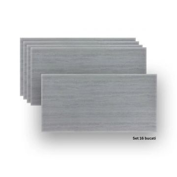 Set 16 panouri decorative din praf de piatra, Naimeed D7315, ignifuge, strat protector ceramic, rezistente la razele UV, 120x60x0.2 cm, cenusiu pal