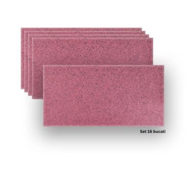 Set 16 panouri decorative din praf de piatra, Naimeed D7355, ignifuge, strat protector ceramic, rezistente la razele UV, 120x60x0.2 cm, granit roscat