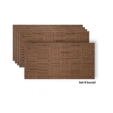 Set 9 panouri decorative din praf de piatra, Naimeed D7329, flexibile, ignifuge, strat protector ceramic, rezistente la razele UV, 120x60x0.2 cm, maro