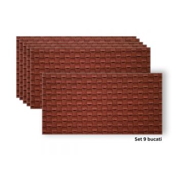 Set 9 panouri decorative din praf de piatra, Naimeed D7342, flexibile, ignifuge, strat protector ceramic, rezistente la razele UV, 120x60x0.2 cm, rosu