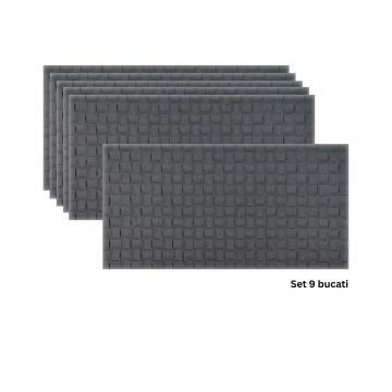 Set 9 panouri decorative din praf de piatra, Naimeed D7343, flexibile, ignifuge, strat protector ceramic, rezistente la razele UV, 120x60x0.2 cm, gri