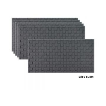 Set 9 panouri decorative din praf de piatra, Naimeed D7343, flexibile, ignifuge, strat protector ceramic, rezistente la razele UV, 120x60x0.2 cm, gri
