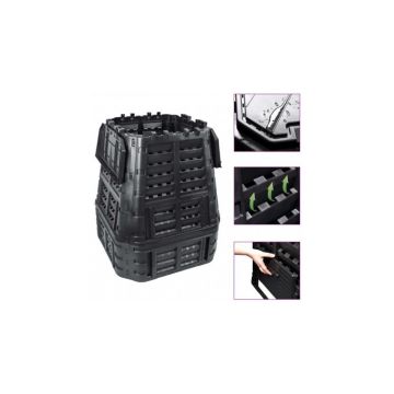 Compostor de gradina, negru, 93,3x93,3x113 cm, 740 l