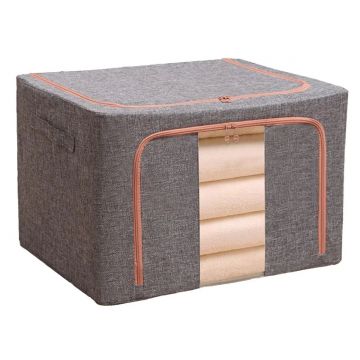 Cutie Depozitare Multifunctionala, cu Cadru Metalic, Fermoar Dublu și Ferestre Transparente, Naimeed D7647, dimensiuni 50x40x33cm, Gri