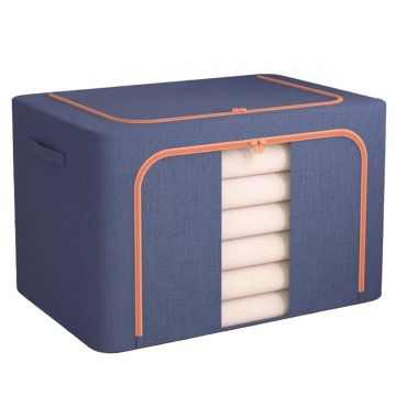 Cutie Depozitare Multifunctionala, cu Cadru Metalic, Fermoar Dublu și Ferestre Transparente, Naimeed D7648, dimensiuni 60x42x40cm, Albastru