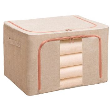 Cutie Depozitare Multifunctionala, cu Cadru Metalic, Fermoar Dublu și Ferestre Transparente, Naimeed D7651, dimensiuni 50x40x33cm, Crem