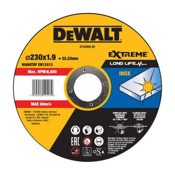 Disc abraziv DeWalt DT43909, pentru debitat inox, 230 x 1.9 mm