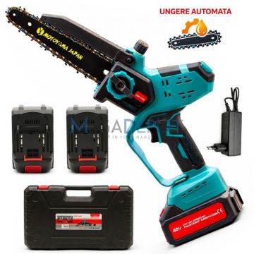 FIerastrau de mana Motoyama Japan, 48V, 2 acumulatori, Sistem de ungere automata integrat, Lama 24cm, Geanta transport