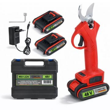 Foarfeca electrica de gradina, 2 acumulatori Li-Ion 48V, 5Ah, lama SK5, diametru taiere 25mm, Brushless