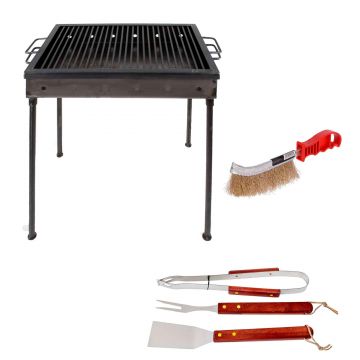 Pachet gratar metalic 60x40cm (5209) plus perie de sarma (ZLN 2264) plus 3 accesorii gratar (ZTS 8338) / 5209_2