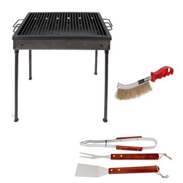 Pachet gratar metalic 60x40cm (5209) plus perie de sarma (ZLN 2264) plus 3 accesorii gratar (ZTS 8338) / 5209_2