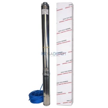 Pompa submersibila de mare adancime, Aqua Tech Premium, Inox, 20 turbine, 12mc h, H 250m, 30m cablu