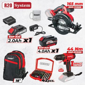 Raider R20 set masina de gaurit si circular 2x5Ah + Accesorii RDP-BXS2