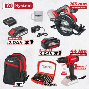 Raider R20 set masina de gaurit si circular 2x5Ah + Accesorii RDP-BXS2
