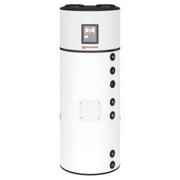 Boiler termoelectric cu pompa de caldura aer-apa Giacomini HPBSY020, serpentina solara integrata, 200 litri, 2-4 persoane, 4 dusuri consecutive, 1800