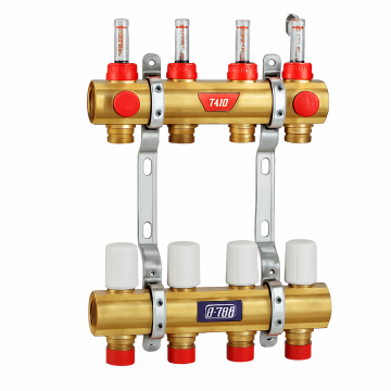 Distribuitor colector Giacomini R553FY008, cu debitmetre, 8 circuite, 1   x baza 18, alama, 10 bar, 5-110  C