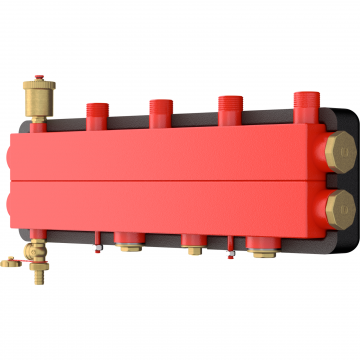 Distribuitor cu egalizare Giacomini R586SEY12, 2 iesiri, DN32, 2 zone independente, suprafata totala 800mp, 300 mp incalzire radiatoare si 500 mp