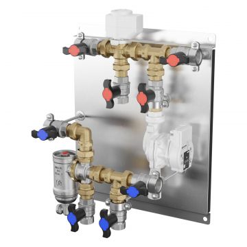 Grup de distributie Giacomini R586HPIY105 pentru pompa de caldura, cu vana deviatoare rapida (8 sec), separator magnetic, conexiuni G 1  F